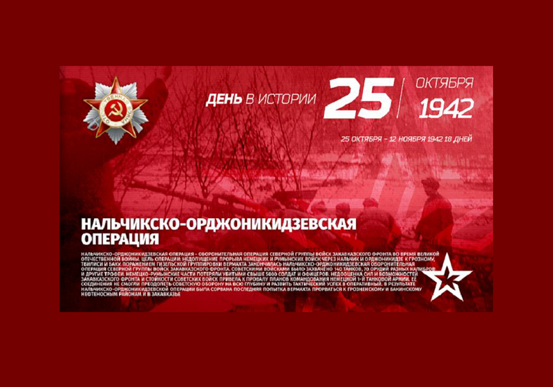 12 ноября 1942 года Советские войска разгромили немецко-фашистских захватчиков в Нальчикско – Орджоникидзевской операции!